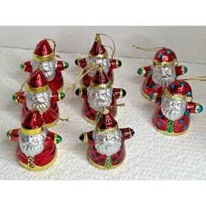 Christmas Tree Santa Claus Ornaments with Hangers 8 ea Small 3" Holiday Jolly